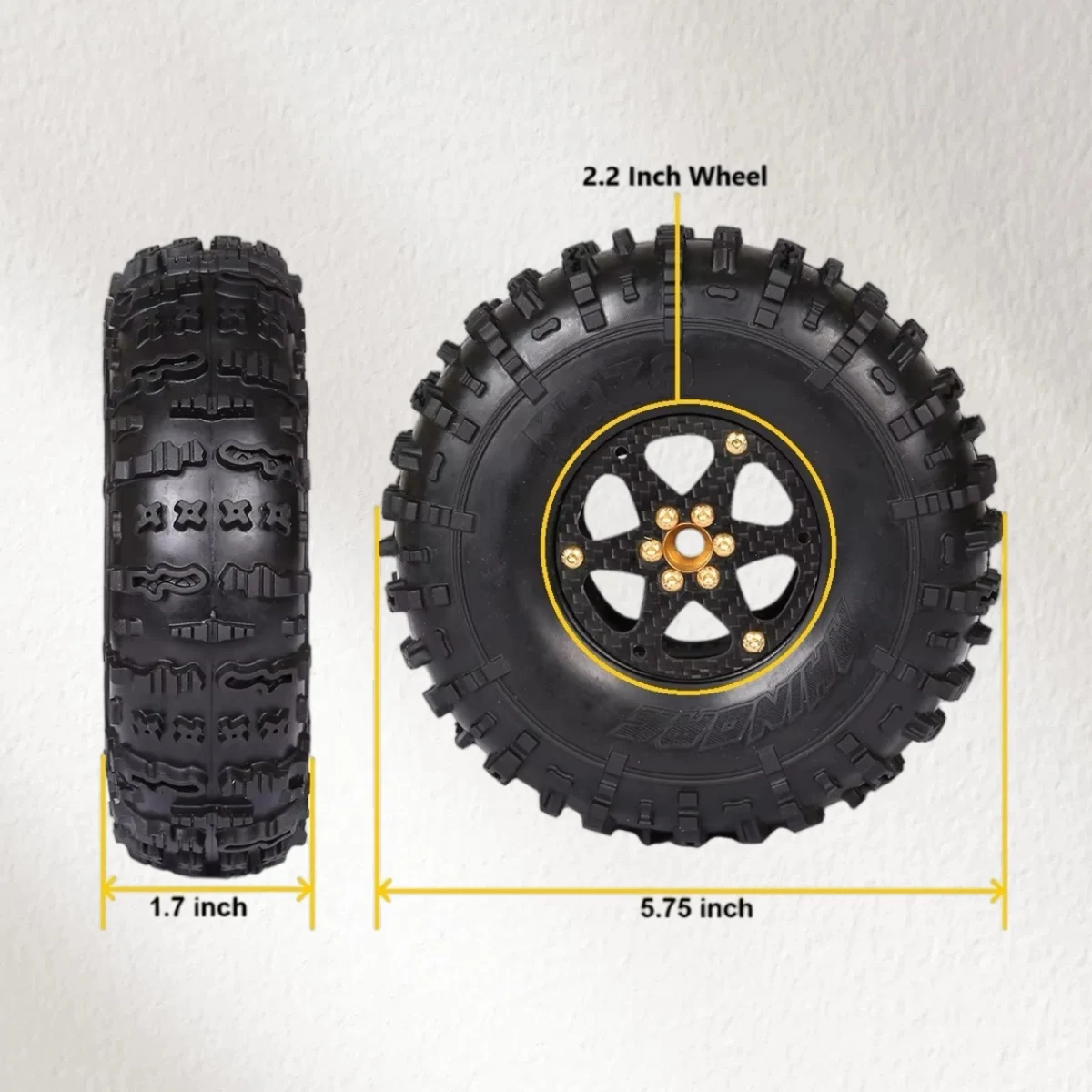 RhinoRC MOZA 2.2 Inch Competition Tires Narrow Carbon Fiber Aluminum Wheel Rim N2401 for 1/10 RC Crawler Pro Sporty Class Super