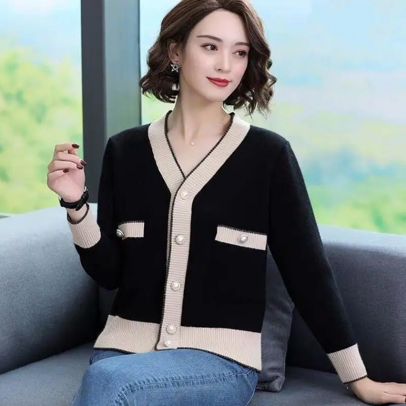 Women\'s Clothing Knitting Buttons Fashion Loose Casual V-neck Long Sleeve Office Lady Simplicity Temperament Casual Sweaters