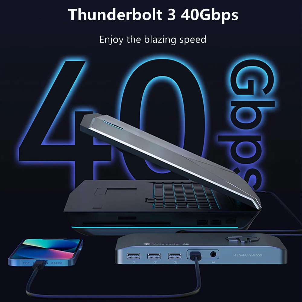 Yottamaster USB 3.0 Hub 40Gbps Docking Station Thunderbolt 3 Dock with MThunderbolt 3 Dock with M.2 NVMe/NGFF Enclosure and Fan