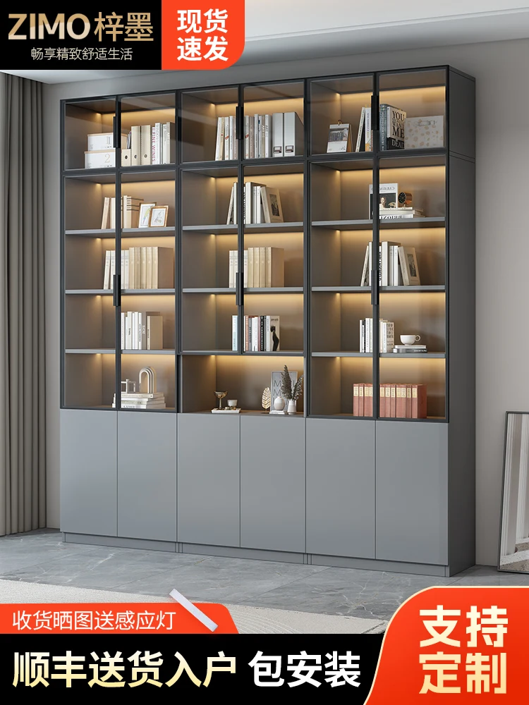 Customized bookcase with glass door display wine cabinet household living room figure integrated whole wall to top