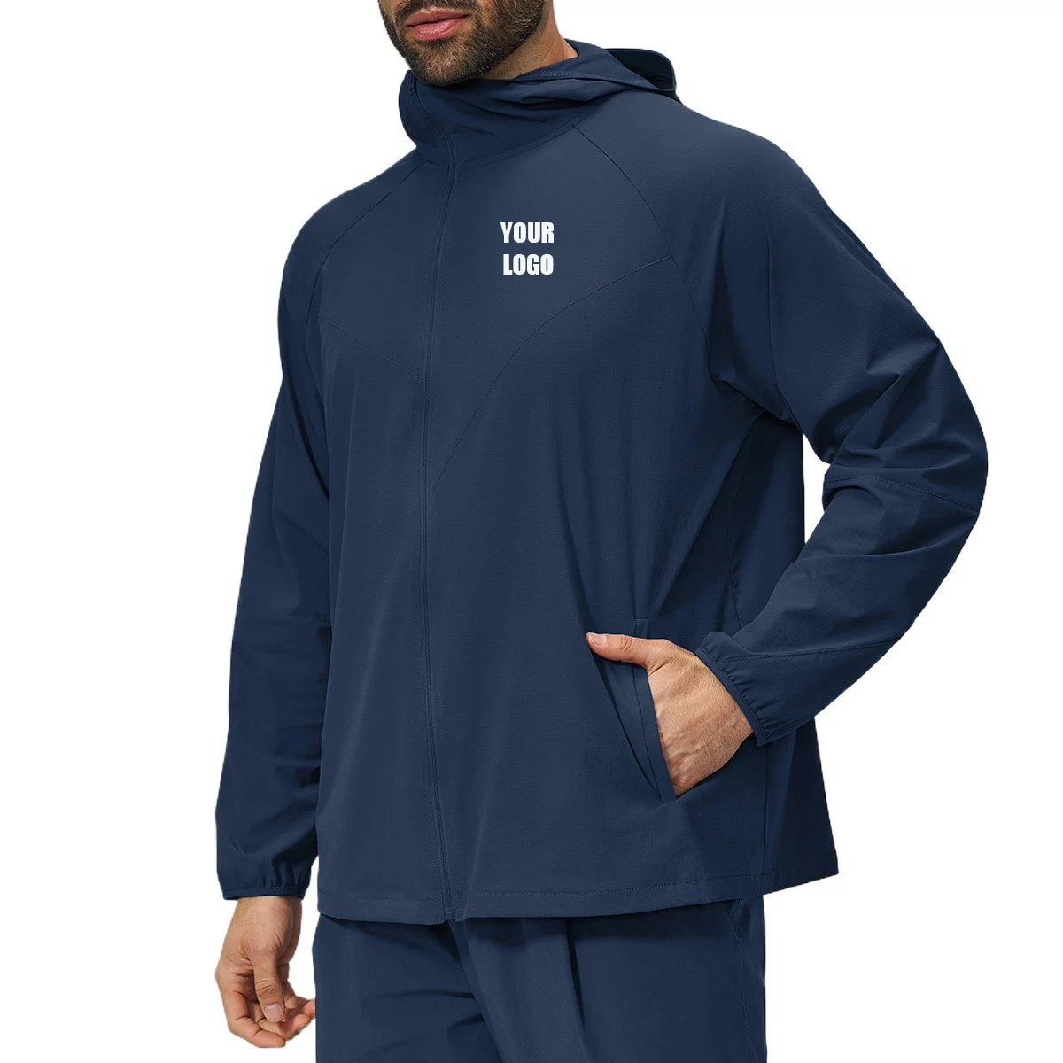 Pers LOGO Custom Men's Environmentally Friendly Skin-friendly Quick-drying Anti-splashing Outdoor Sports Zipper Hooded Jacket