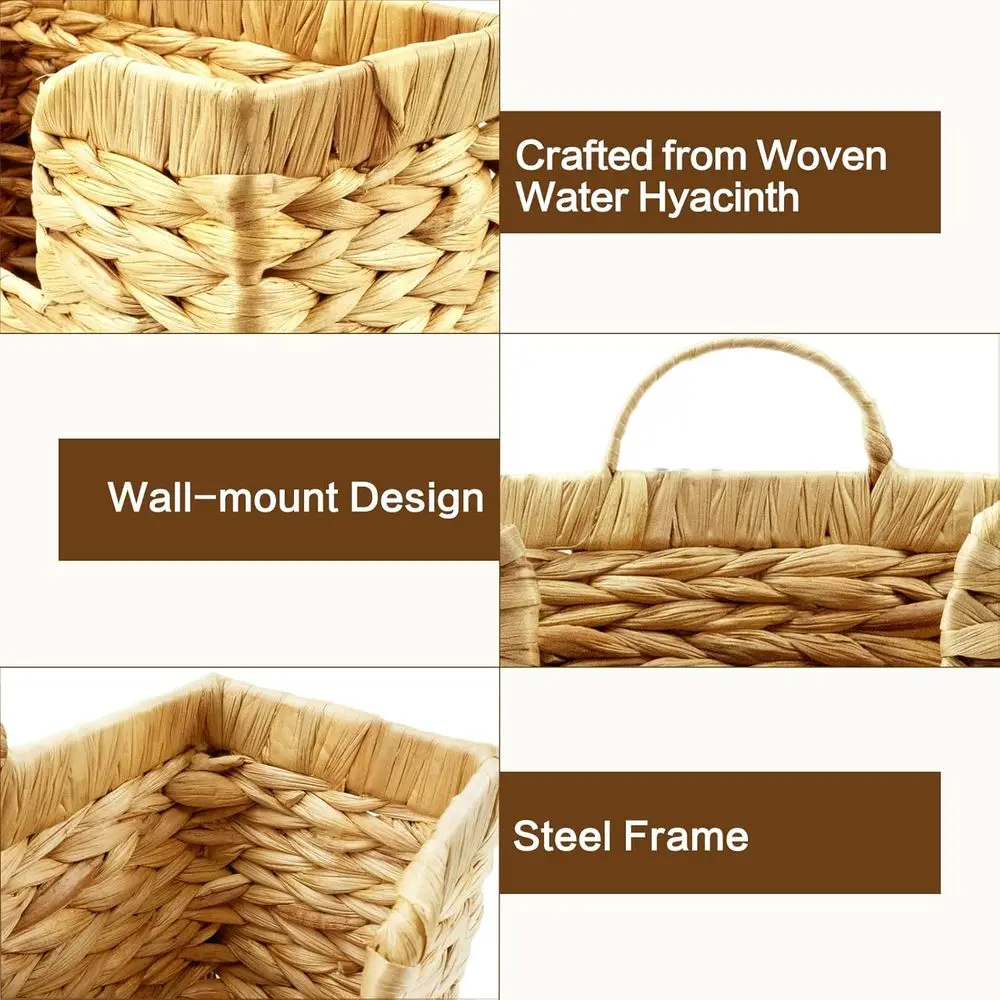 Hanging Magazine Holder, Water Hyacinth Mail Basket Wall Mounted Rack with Handle or Book, Ideal for Bathroom, Home, Office - 11 view 3