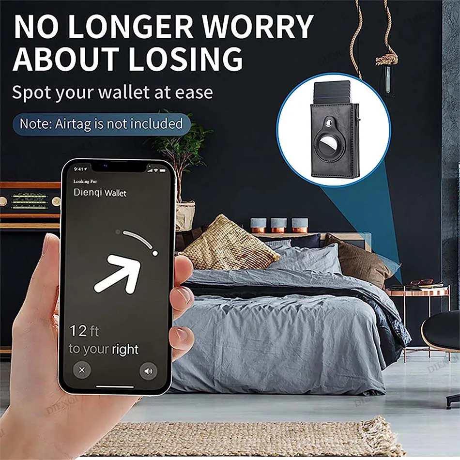 Anti-Lost AirTag Wallet Men RFID Card Holder Pop Up Carbon Fiber Id Bank Credit Cardholder Money Bag Front Pocket Slim Wallets