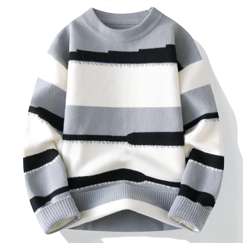 

Мужской свитер в японском стиле, полосатый свитер с круглым вырезом, свободный крой, ретро, винтажный пуловер, трикотаж, мужской свитер