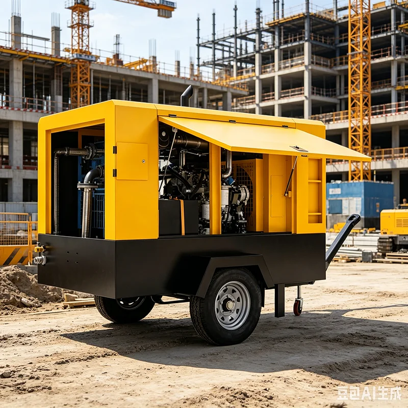 Auto Protection Diesel Trailer Screw Compressor for Safety Construction Mining Sandblasting Compressor Machine
