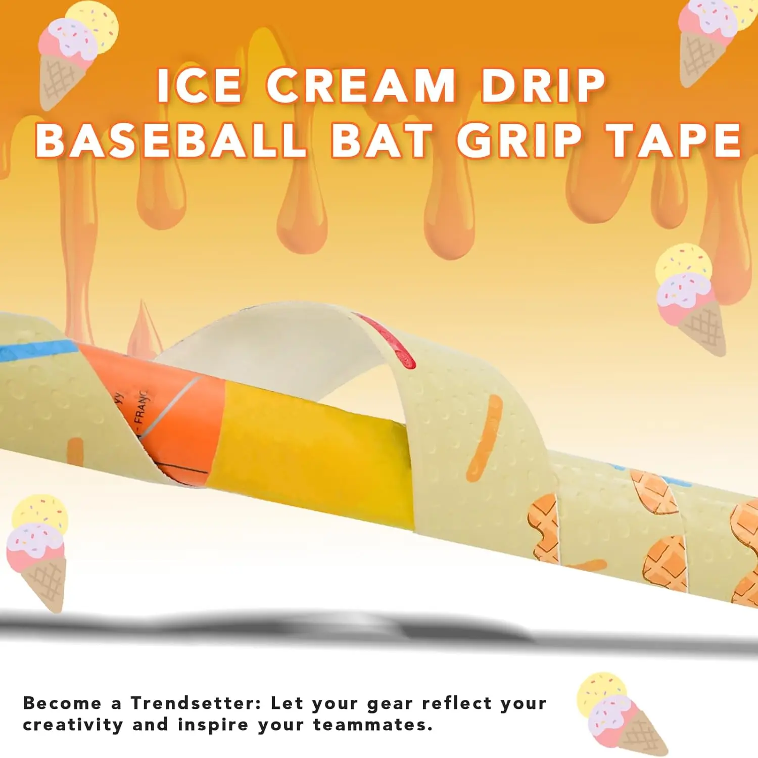 AMA SPORT Baseball Grip Tape Ice Cream Drip 3D Debossed Anti-Slip Shock Absorbing Bat Tape Pro Quality Baseball Accessories