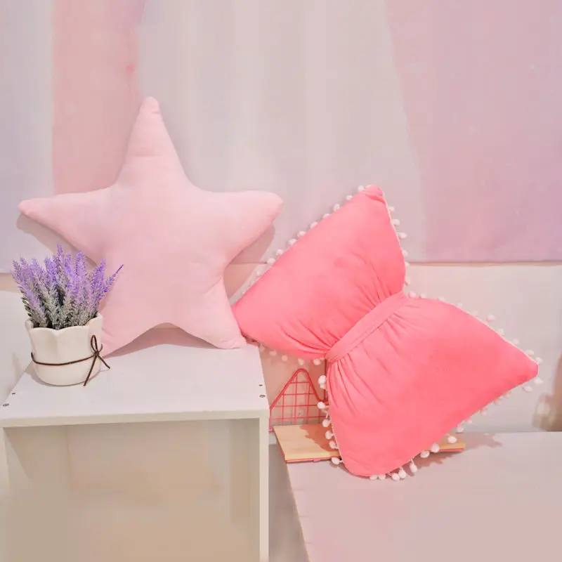 Stars Moon Shape Cushion Girls\' Pink Cute Sleep Pillow Office Cushion  Bedside Pillow Decor Home