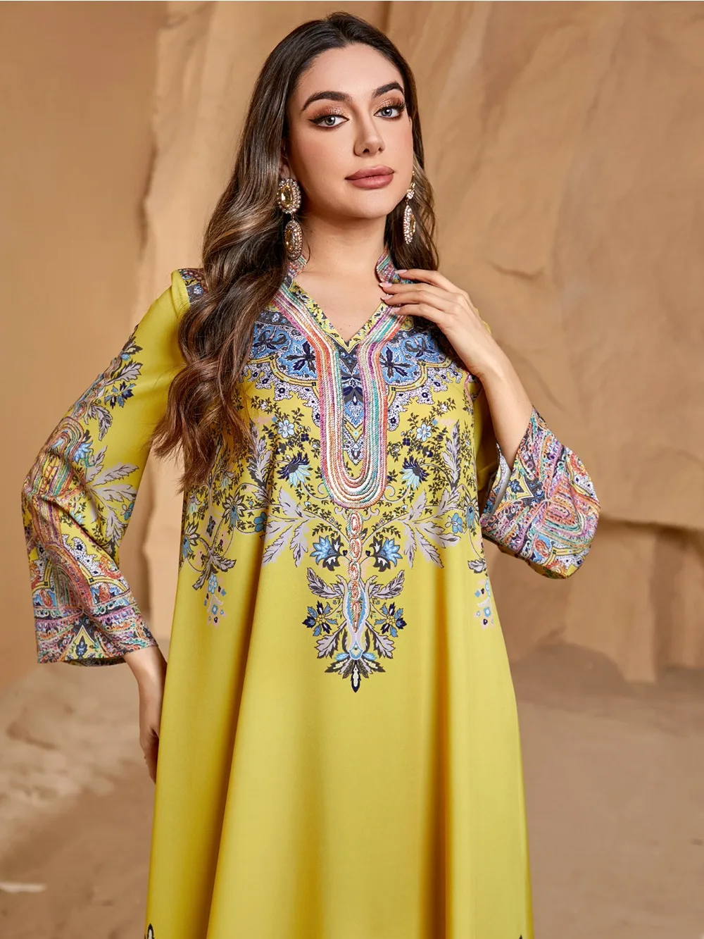 Eid prière musulman marocain Robe femmes imprimer Abaya élégant Ramadan robes de soirée dubaï Islam caftan Robe Longue robes Largo