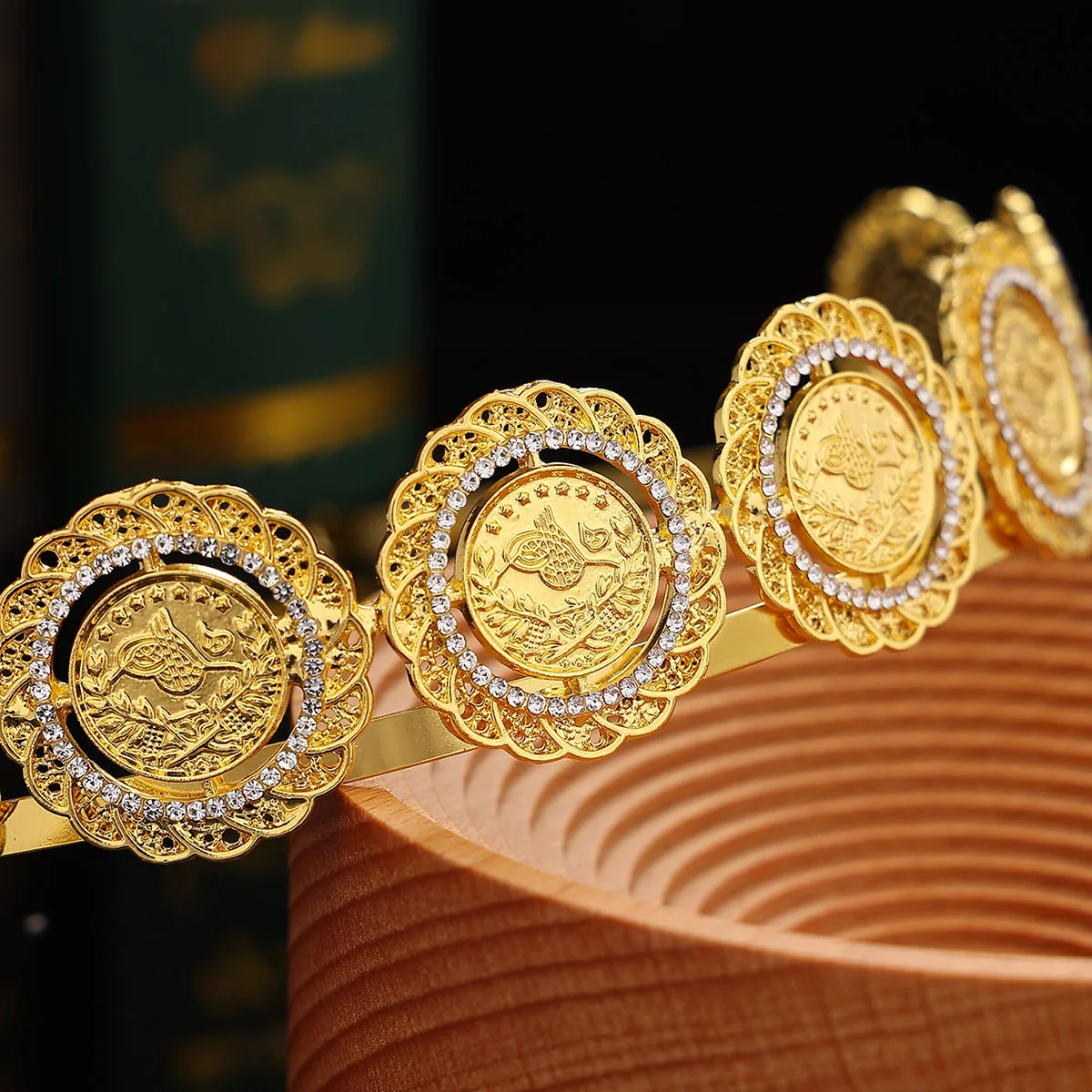 Luxury Algerian Golden Color Queen Crown Platon Set With Rhinestone Design Hair Band Arab Bride Wedding Jewelry Head Decoration