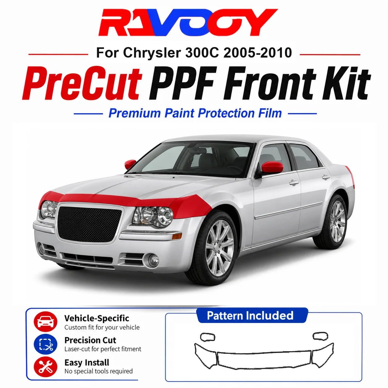 85mil-tpuプレカットppfキット-クライスラー300c-2005-2010用-フード、フェンダー、ミラーセット-自己修復クリアブラフィルム