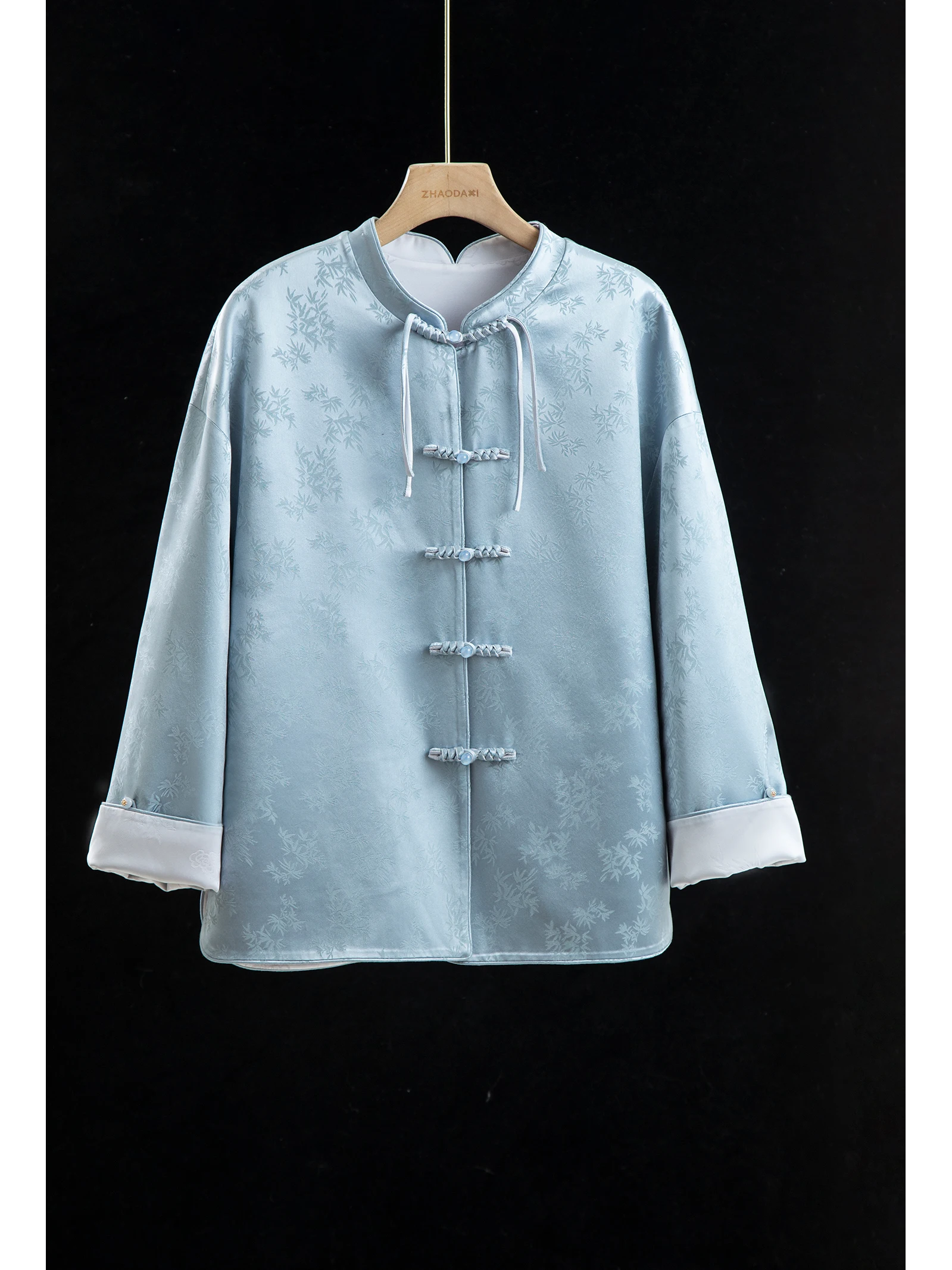 

Элитная двусторонняя ацетатная ткань с вышивкой Qingzhu, синяя, для женской верхней одежды в китайском стиле