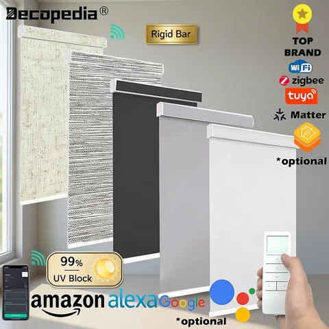 Curtain Motorized Roller Blinds Decopedia Roller Blinds for Windows Motorized Cordless Smart Window Blinds Blackout Roller Day and Night Curtain for Living Room