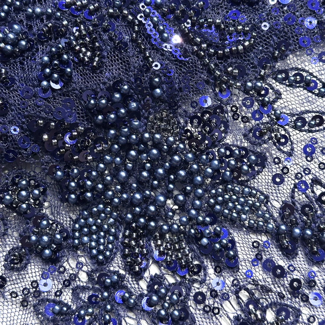 

Latest White French Floral Embroidery Lace Fabric 2026 Beaded Sequins Pearls Luxury Lace For Wedding Bridal Gown By The Yard