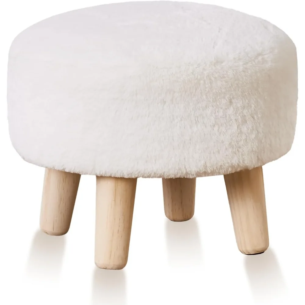 

Ottoman Rabbit Wool Mushroom Stool Solid Wood Small Upholstered Ottoman Shoe Changing Foot Step Stool Sofa Footrest