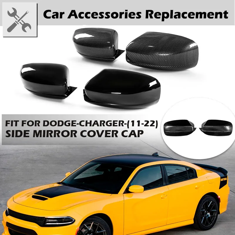 

Rhyming Side Rearview Mirror Cover Wing Mirrors Caps Glossy Black Carbon Fibre Car Accessories Fit For Dodge Charger 2011-2022