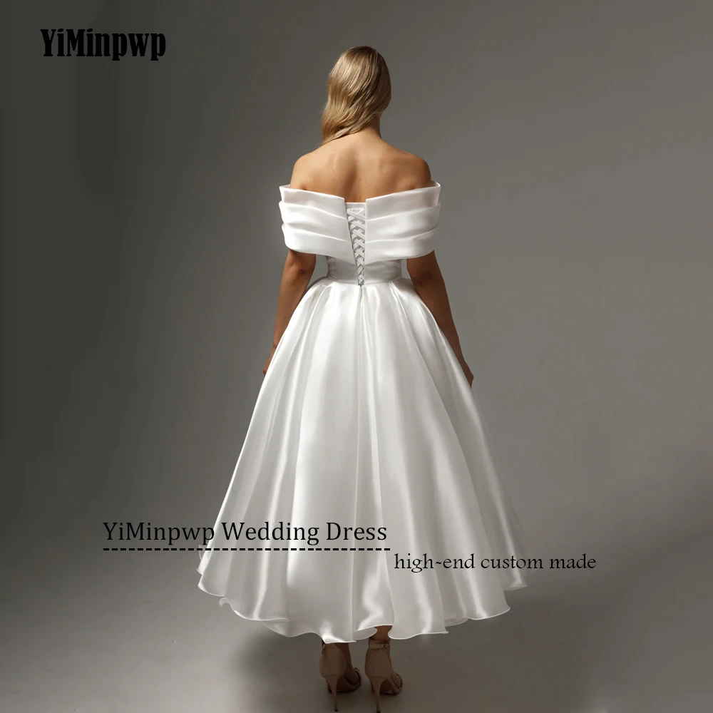 فستان زفاف ميدي مكشوف الكتفين من الساتان على شكل حرف a طول الكاحل عاجي رداء حفلات العروس مخصص مشد بسيط فيستدوس دي نوفيا #4