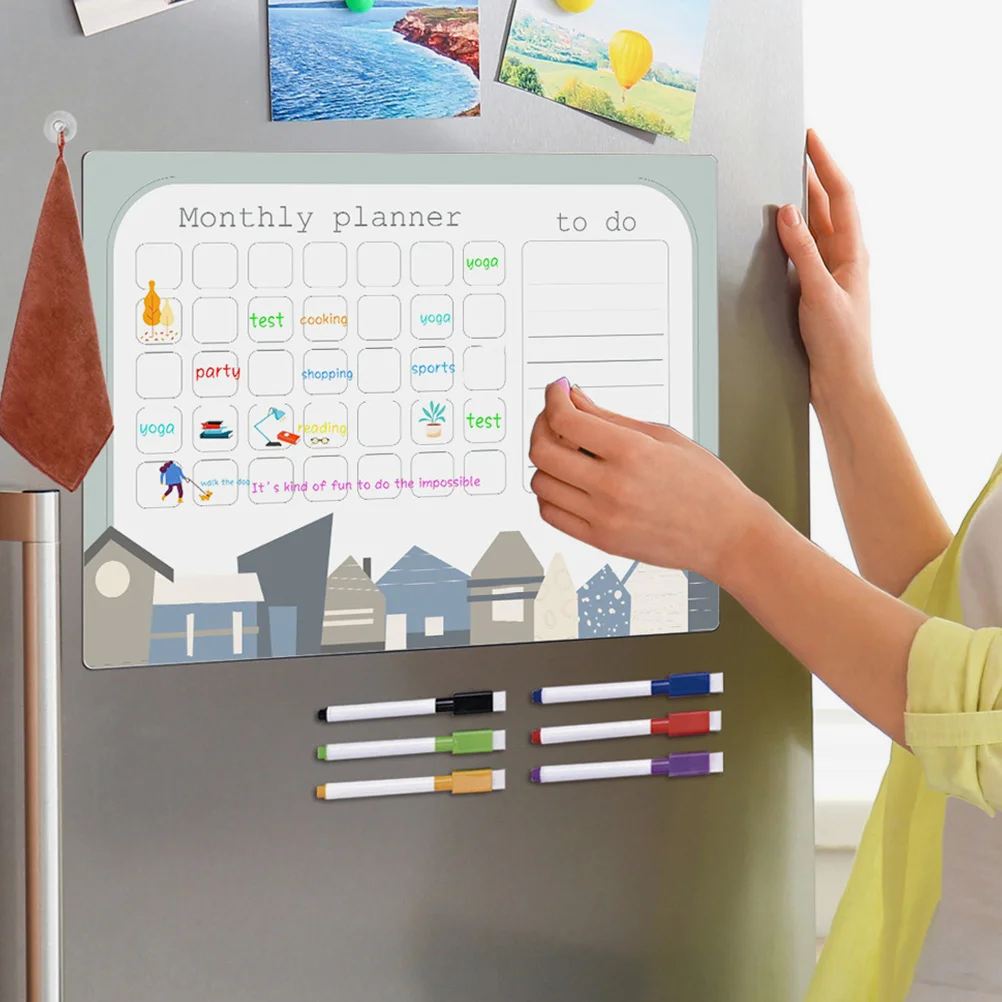1Set Magnetic Dry Erase Board Plastic Daily Planner for Fridge Weekly Schedule Planning Whiteboard Reusable Fridge Writing Board