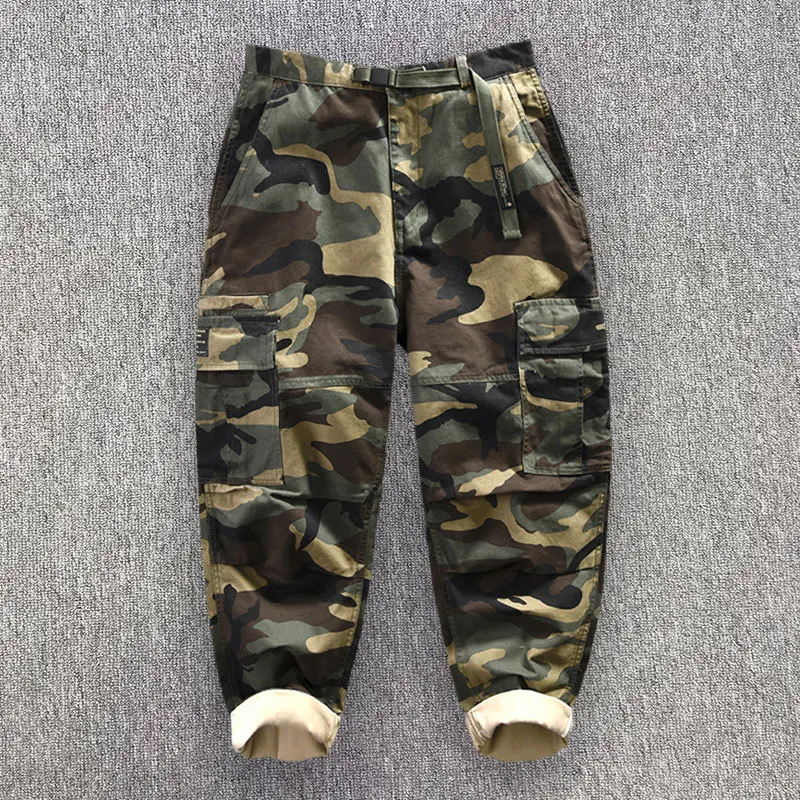 

Men's Washed Pure Cotton Camouflage Overalls Pants Solid Color Y2K Street Retro Loose Wide-Leg Couple Casual Mopping Cargo Pants