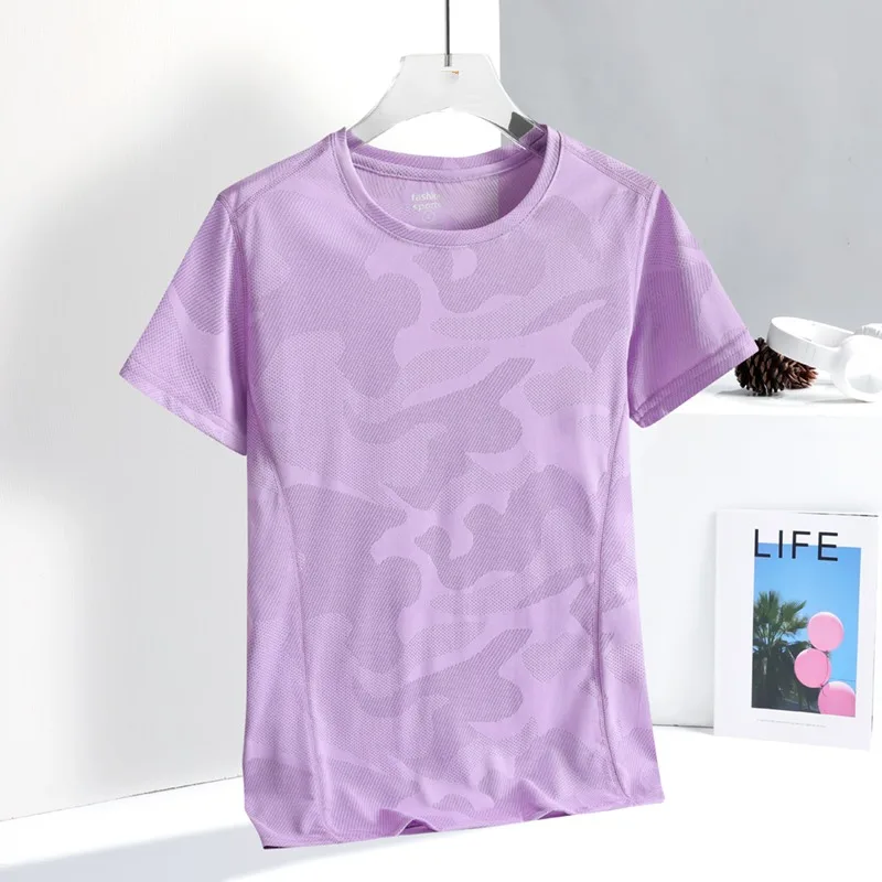 

Summer Camouflage Women's Geometric Print Round Neck Solid Pullover Short Sleeve T-shirt Casual Sports Fashion Office Lady Tops