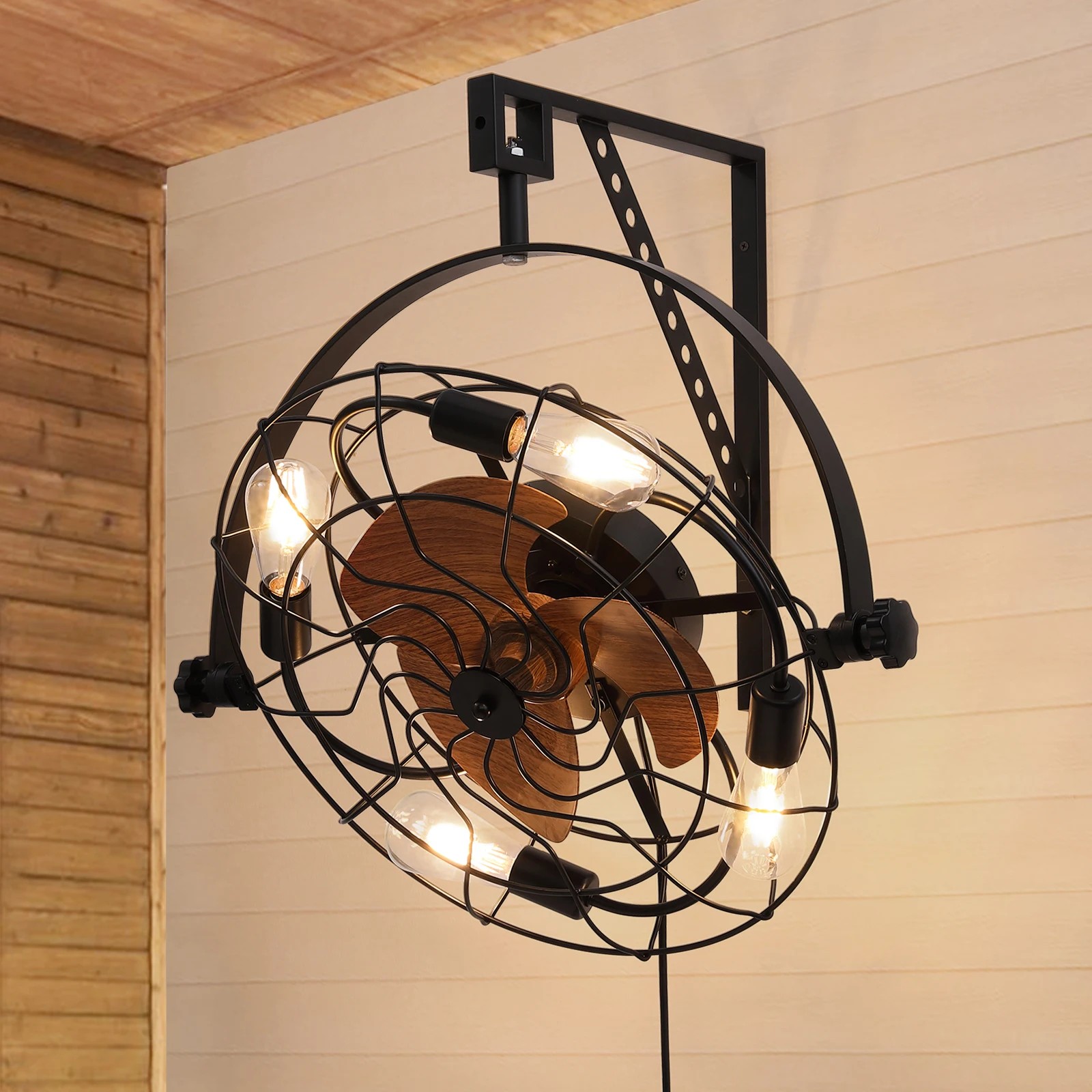 

Wall Mounted Indoor Fan, Quiet 6 Speed, Wall Mount Fan with Remote, Light and Timer, 360 ° Adjustable Tilt, Vintage Ceiling Fan