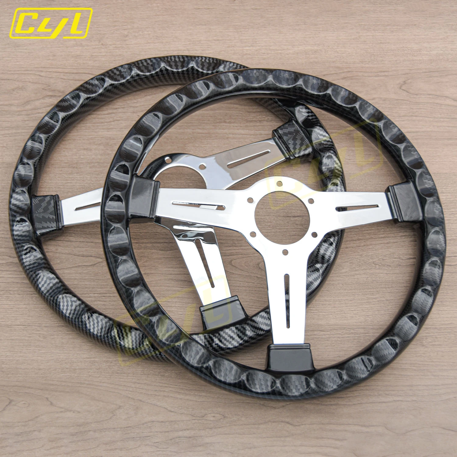 JDM ND Carbon Film Style Steering Wheel Chrome Spoke Universal Flat Dish Sports Steering Wheel