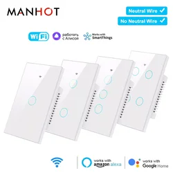Smart Life Wifi+Bluetooth Touch Light Switch No Neutral Wire &Neutral Wire US Touch Panel Wall Switches Alexa Google Home
