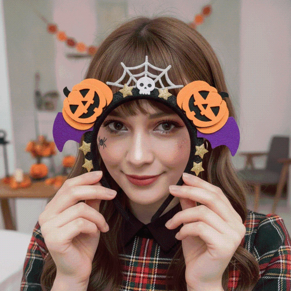 Felt Pumpkin Headband Purple Batwing Glitter Stars Halloween Hairband Bright Colors Silver Cobweb Bat Wings Hair Hoop Carnival