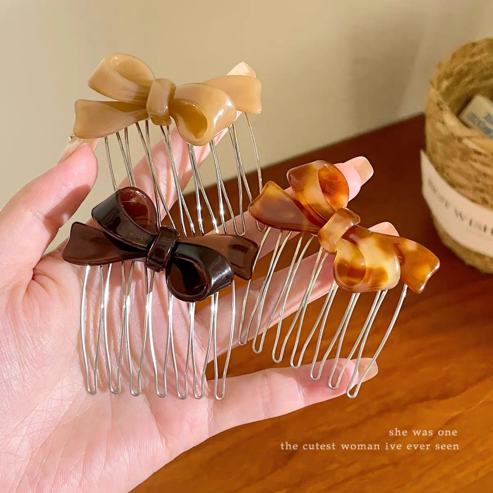 Women's Acrylic Bow Hair Combs,Elegant Hair Side Combs, Stylish For Updo Hairstyling & Daily Wear, Trendy Hair Accessories view 5