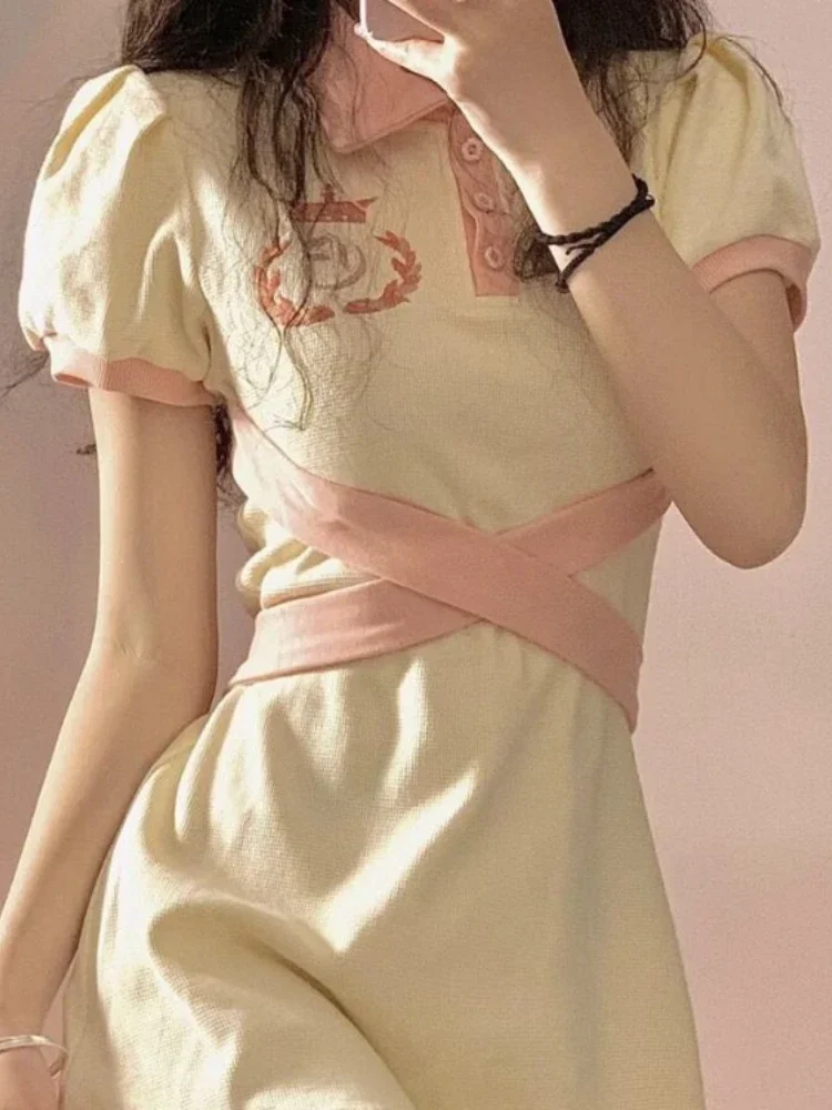 Casual Woman Dress Slim Waist Embroidery Bandage Robe Femme 2024 Vestidos De Mujer Preppy Atyle Fashion Bodycon Mini Dresses