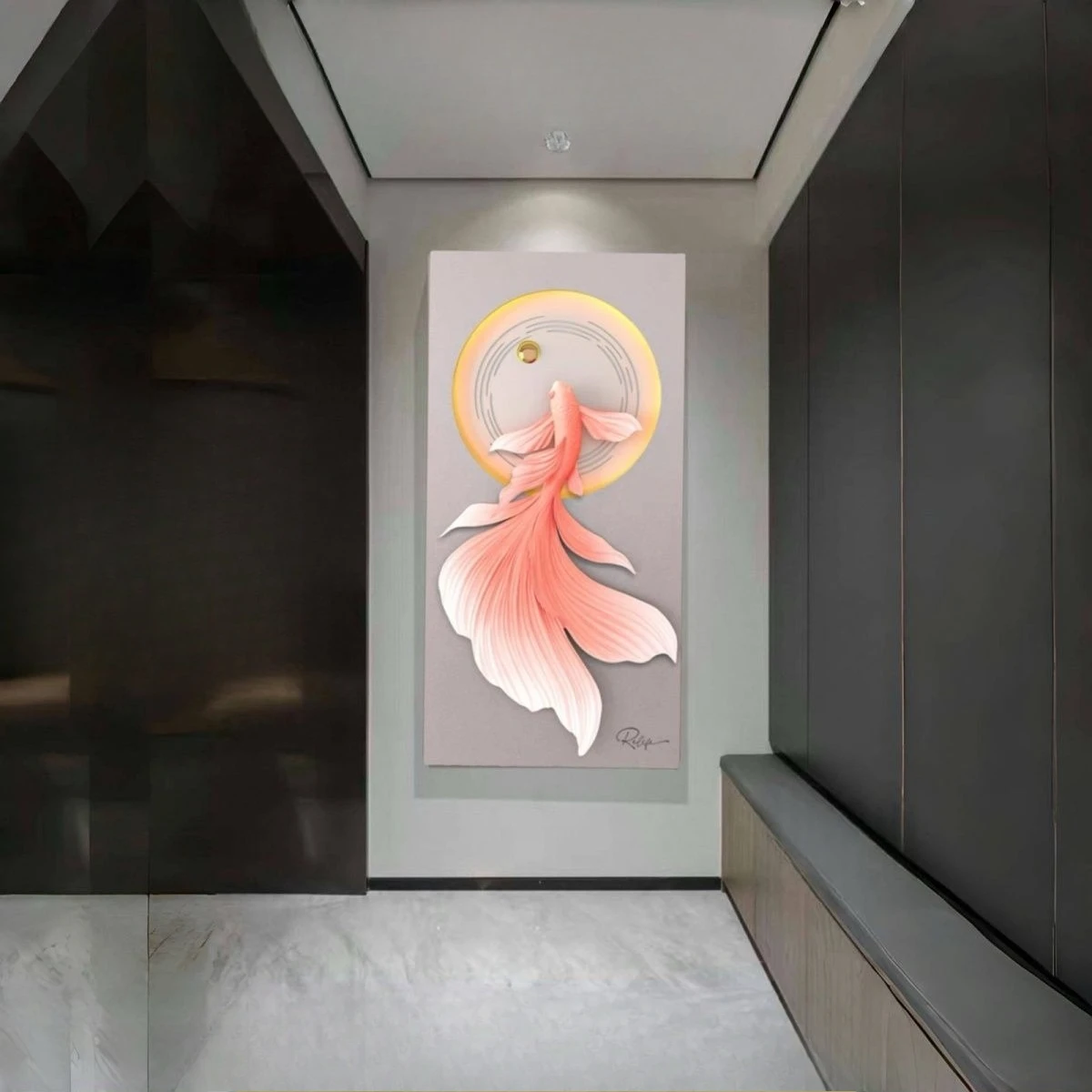 Three-dimensional mural living room entrance entrance decorative painting corridor aisle with light