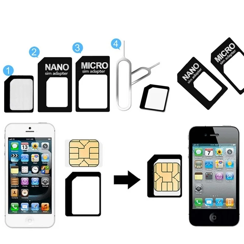 4 In 1 SIM Convert Kit Universal Smartphone Convert Nano SIM Card to Micro Standard Adapter For iPad Tablet Huawei Xiaomi Phone
