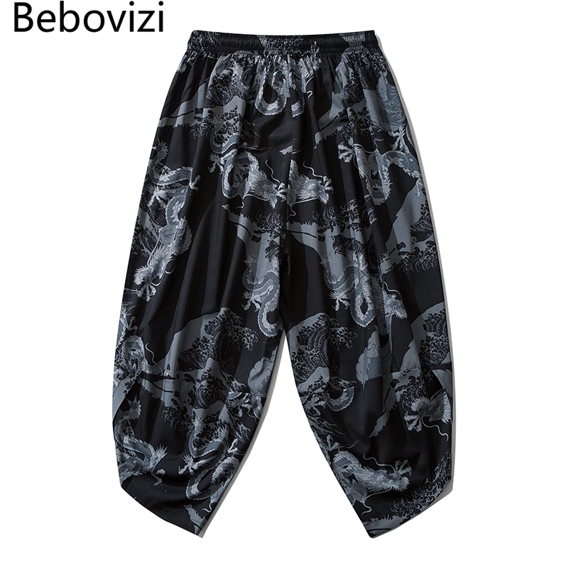 Bebovizi Thin Kimono Pants Japan Traditional Print pants Women Men Casual Loose Seven-point Trousers Asian Costume