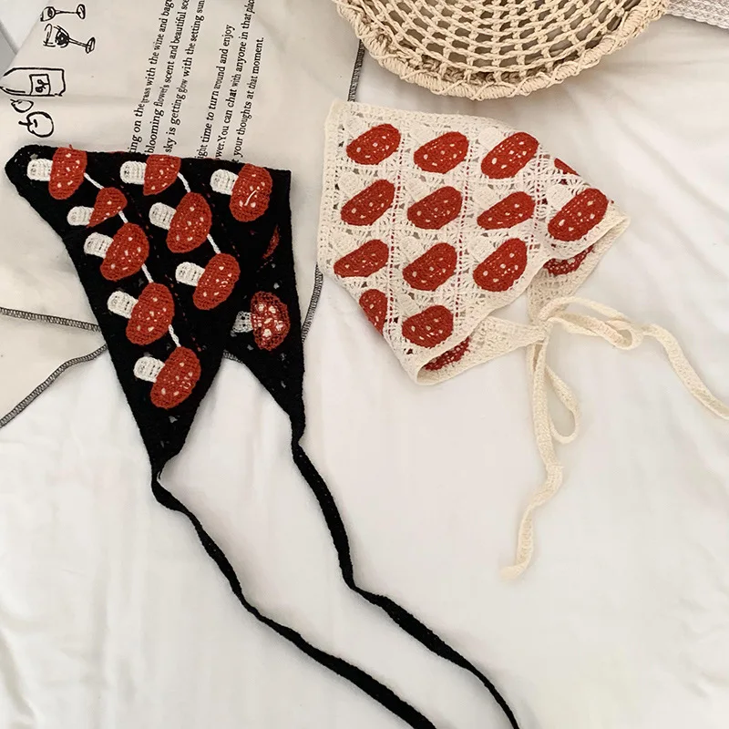 

Новинка 2025 года, женский вязаный треугольный платок, модная бандана с цветочным принтом во французском стиле ретро, модная повязка для волос