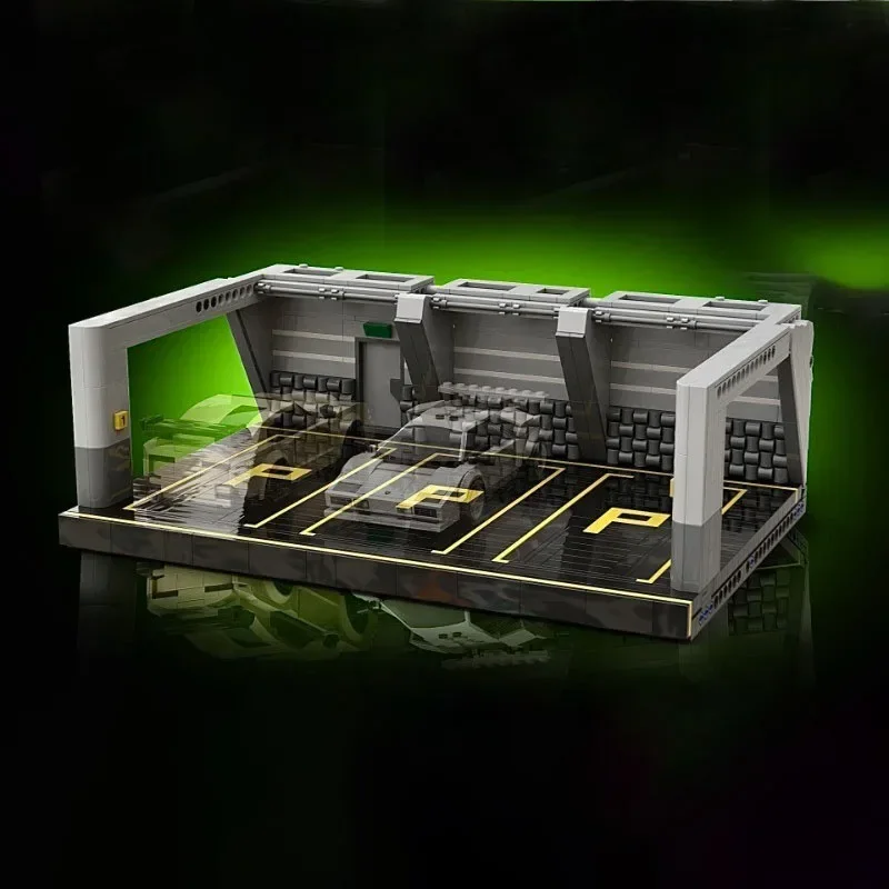 MOC  building blocks, super racing car garage, three-dimensional building technology, bricks toys