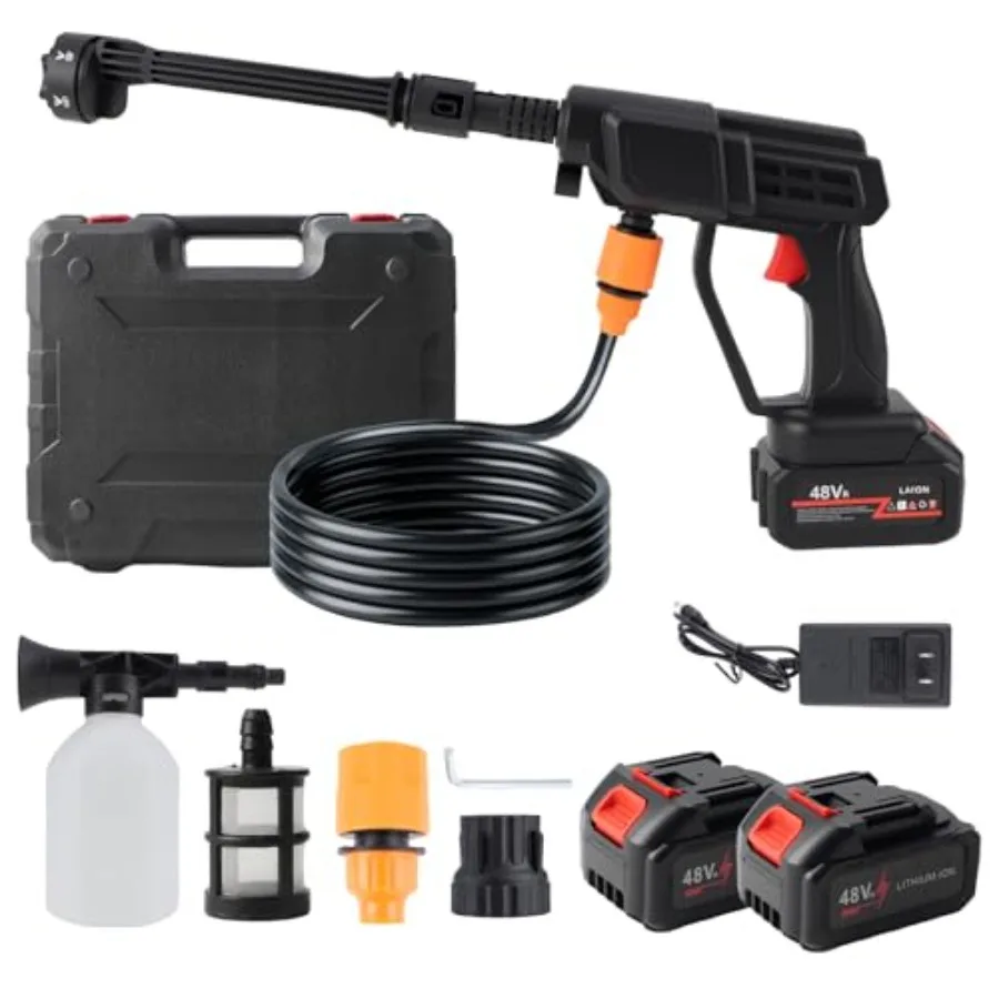 

Cordless Pressure Washer Battery Powered 48V 7500mAh Portable Power Pressure Washer with 6-in-1 Nozzle Foam Pot Hose for Garden