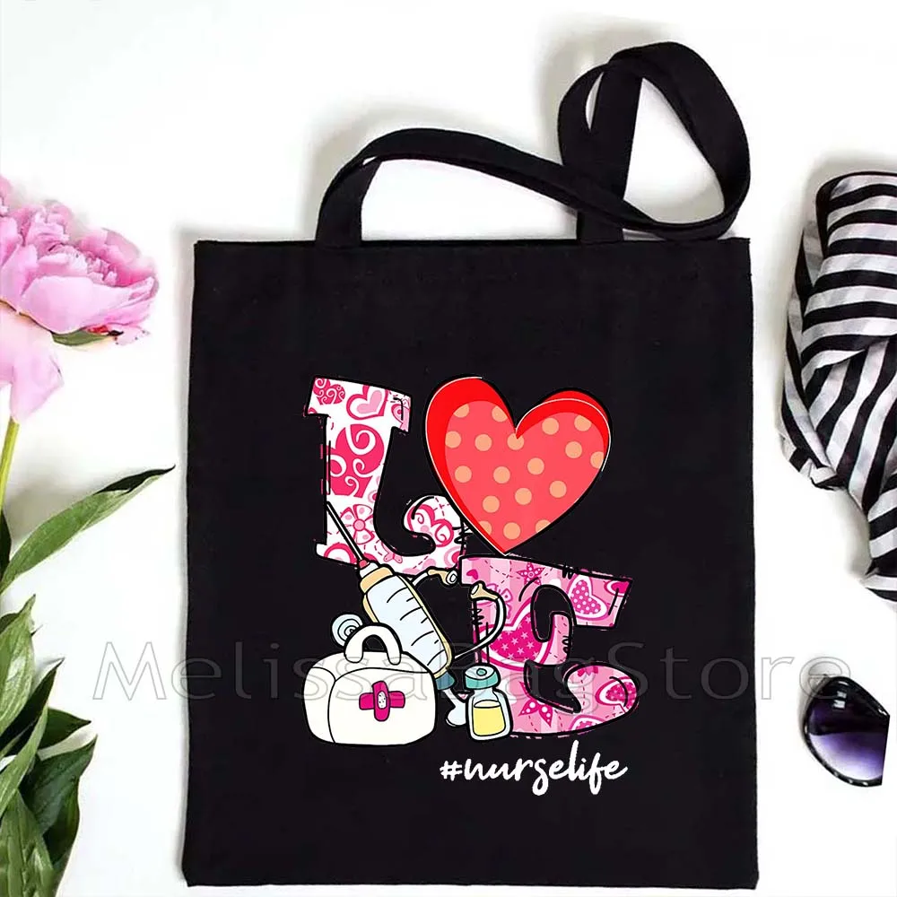 Love Nurse Life Floral Stethoscope Nursing Funny Human Anatomy Ambulance Cute Medical Organs Canvas Totes Bag Shopper Handbags