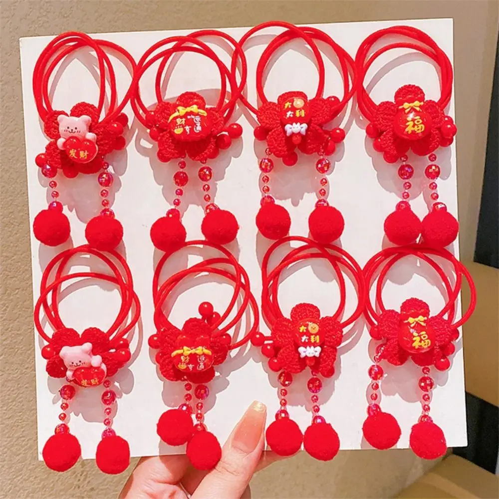 Retro estilo chinês crianças ano novo headwear hanfu tang terno ano novo corda de cabelo bonito doce arco vermelho anel de cabelo crianças