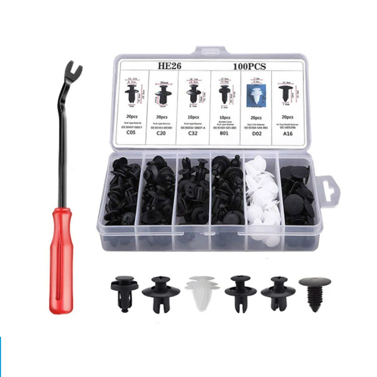 100pcs Universal Car Fastener Clips Different Types Of Plastic Buckles For Secure Fastening,Red screwdriver for easy disassembly