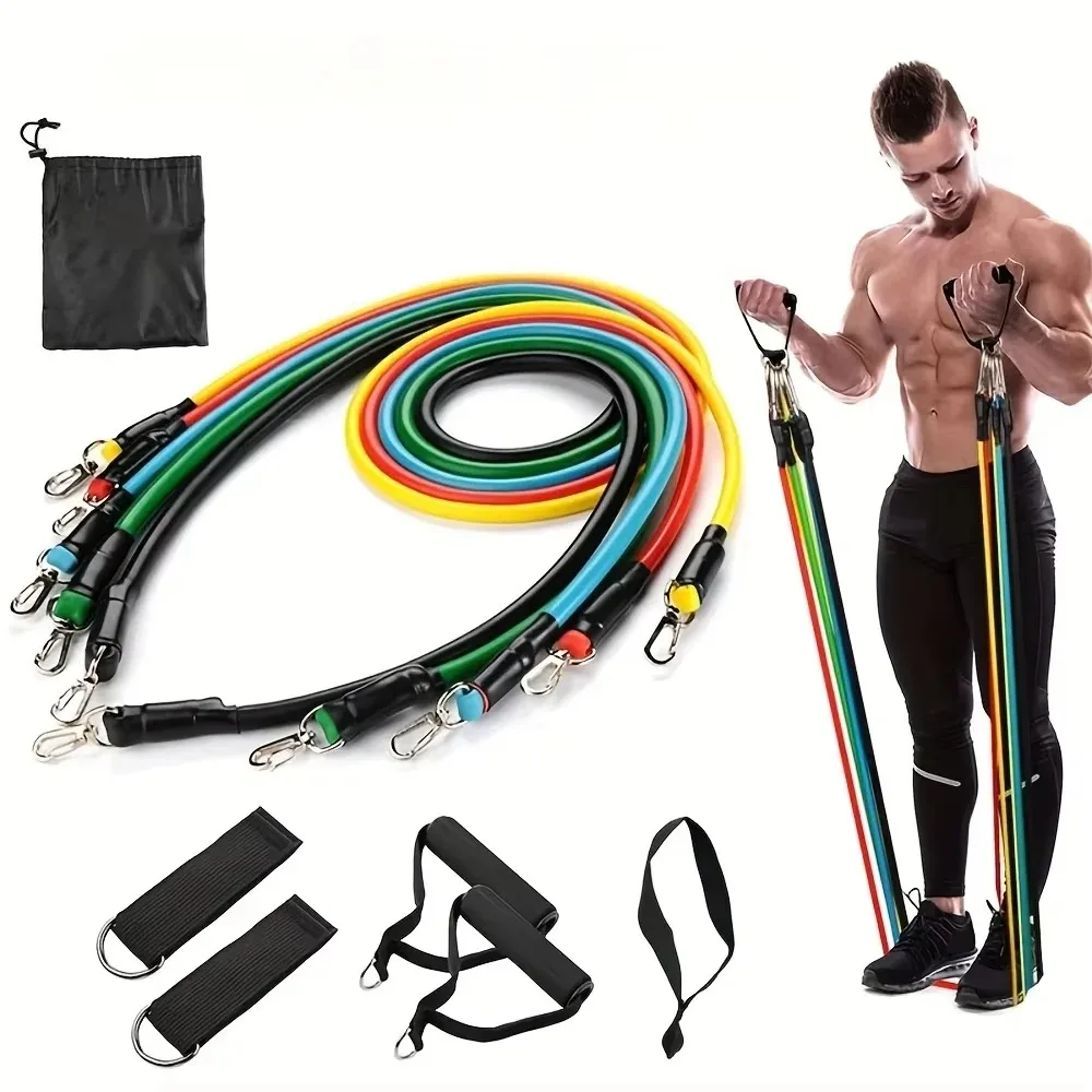 11-teiliges TPE-Widerstandsband-Set, Widerstandsband mit Türanker, Griffen, Tragetasche, Bein- und Knöchelriemen, Übungsbänder, Workout – Detail 7