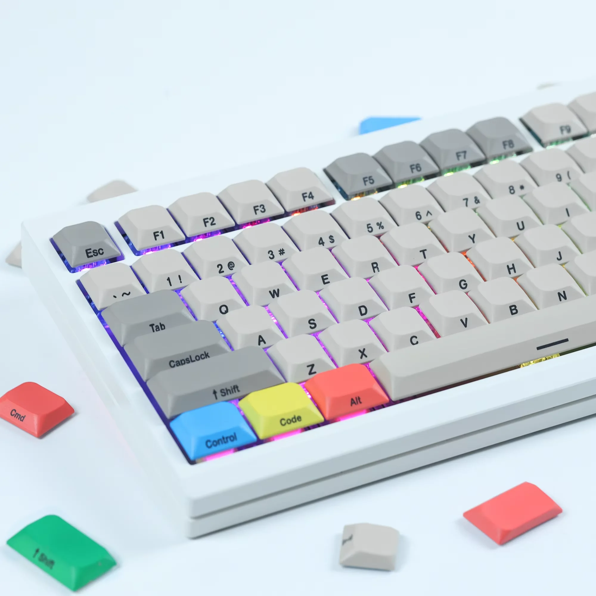 Slope Low Profile Keycaps PBT Dye-Sub Side Print Retro Gray Keycap 127/134 Keys Caps Set for Mechanical Keyboard