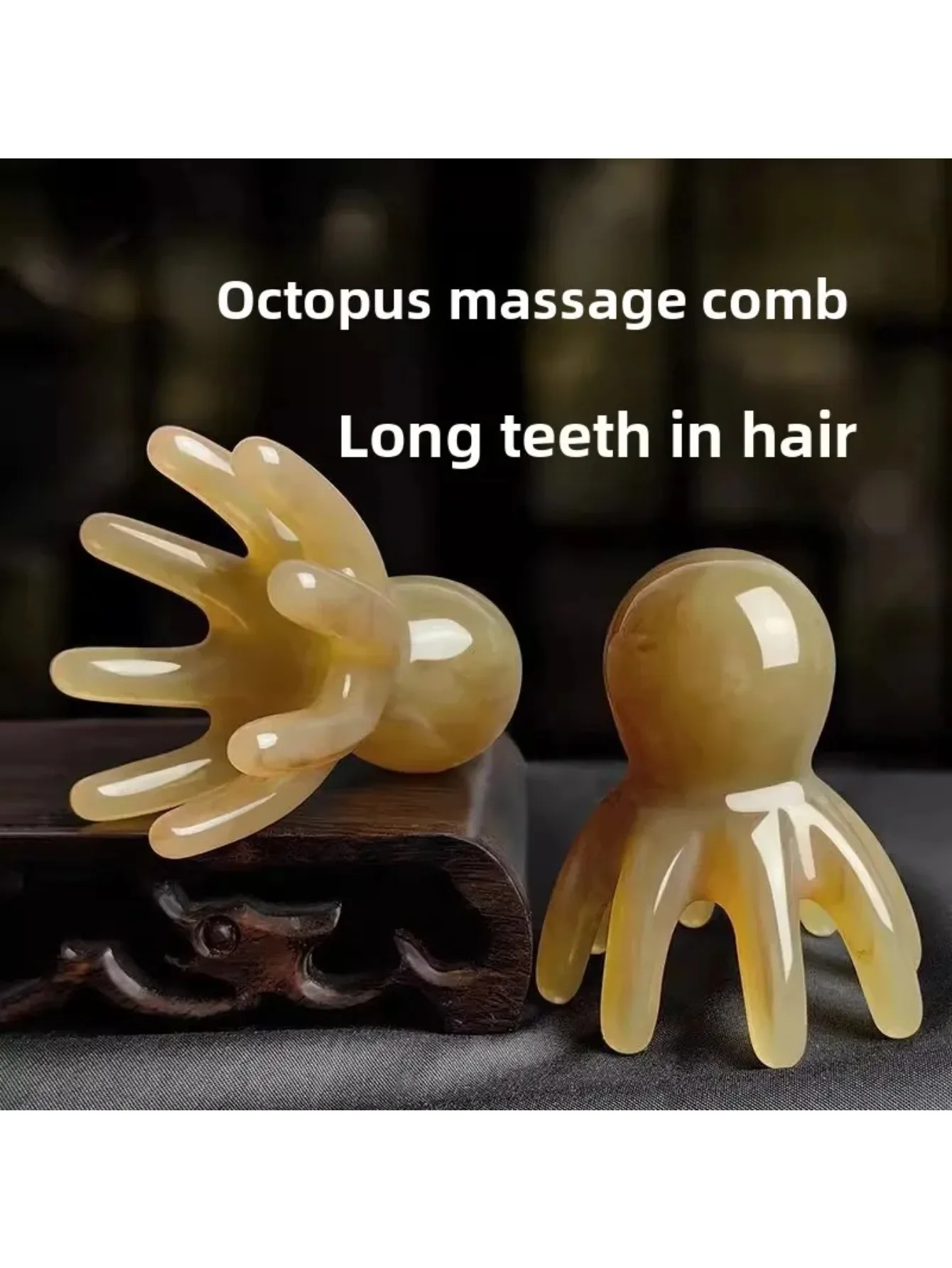 Peine de masaje de cuerno blanco sólido para meridianos, cepillo de masaje tipo pulpo para el cuero cabelludo, cepillo de champú doméstico para hombres y mujeres