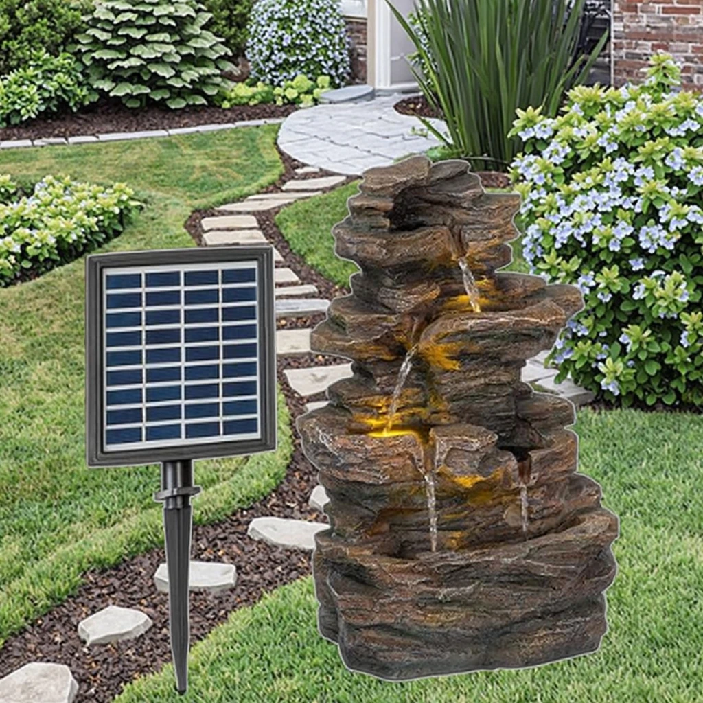 

Solar Powered LED Water Fountain Indoor/Outdoor Garden Water Falls Desk Feature