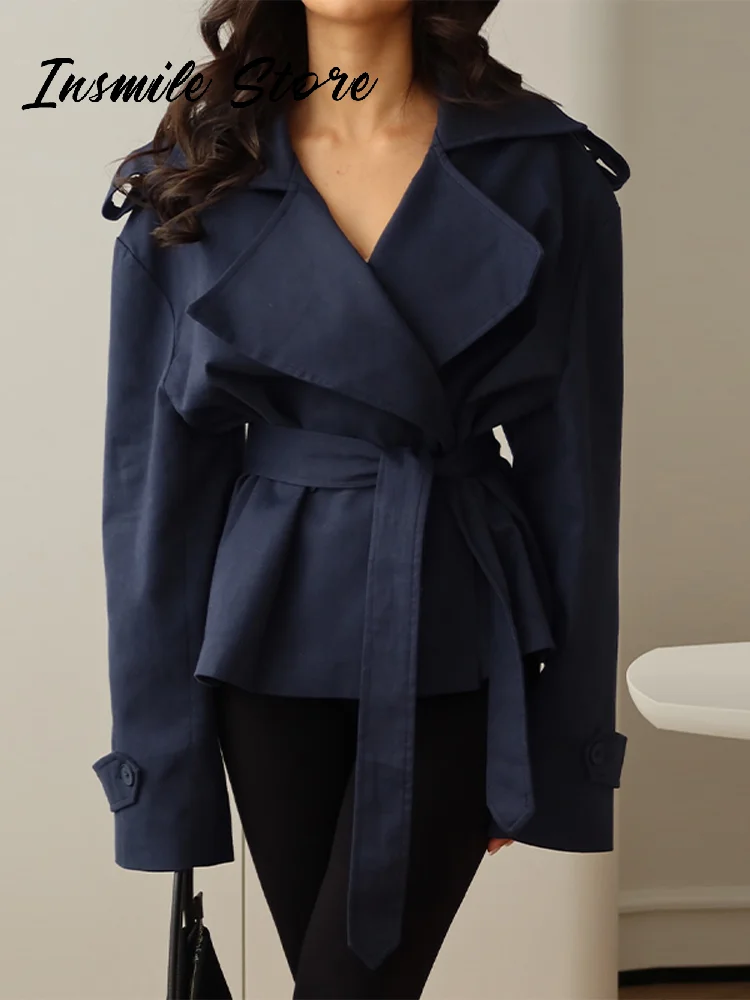 Fashion Belt Short Trench Coat Women Stand Collar Double Breasted Long Sleeve Jacket 2026 Spring Autumn Lady Street Outwear New 4 Fashion Belt Short Trench Coat Women Stand Collar Double Breasted Long Sleeve Jacket 2026 Spring Autumn Lady Street Outwear New 4