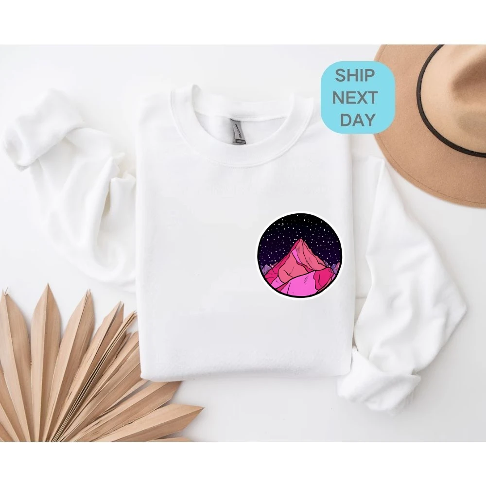 Sweat-shirt étoile de montagne imprimé cercle scénique, décontracté, ample, manches longues, relaxant, audacieux, tendance, confortable, automne hiver