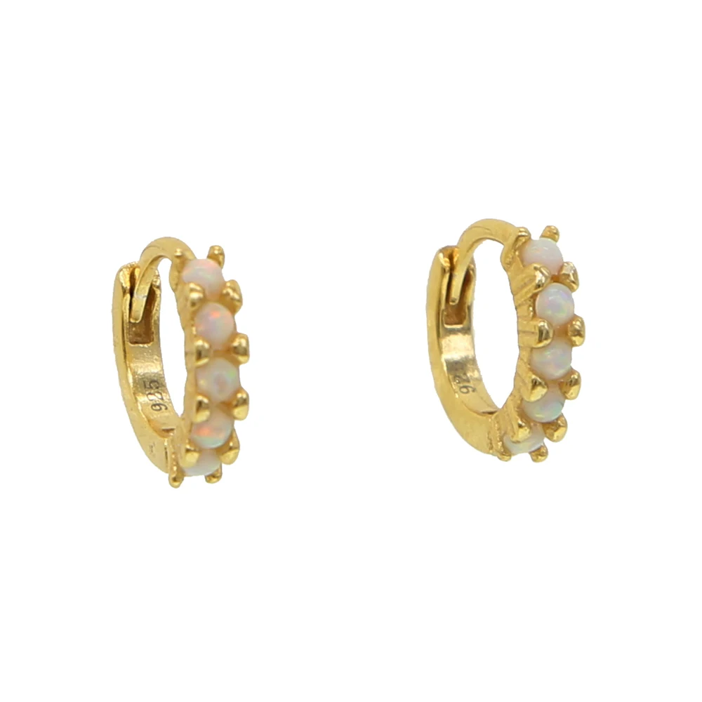 Tiny Fine Hoop Earrings 925 Sterling Silver Vermeil Minimal Small Huggie Paved White Blue Fire Opal Stone Round Ear Cuff Women - view 6