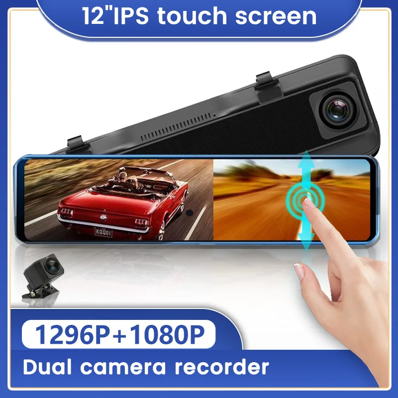 

Car DVR 1080P 12inch 2.5D Full Touch IPS Screen Waterproof Streaming Rearview Mirror Dash Cam For Front And Rear View Dual Lens