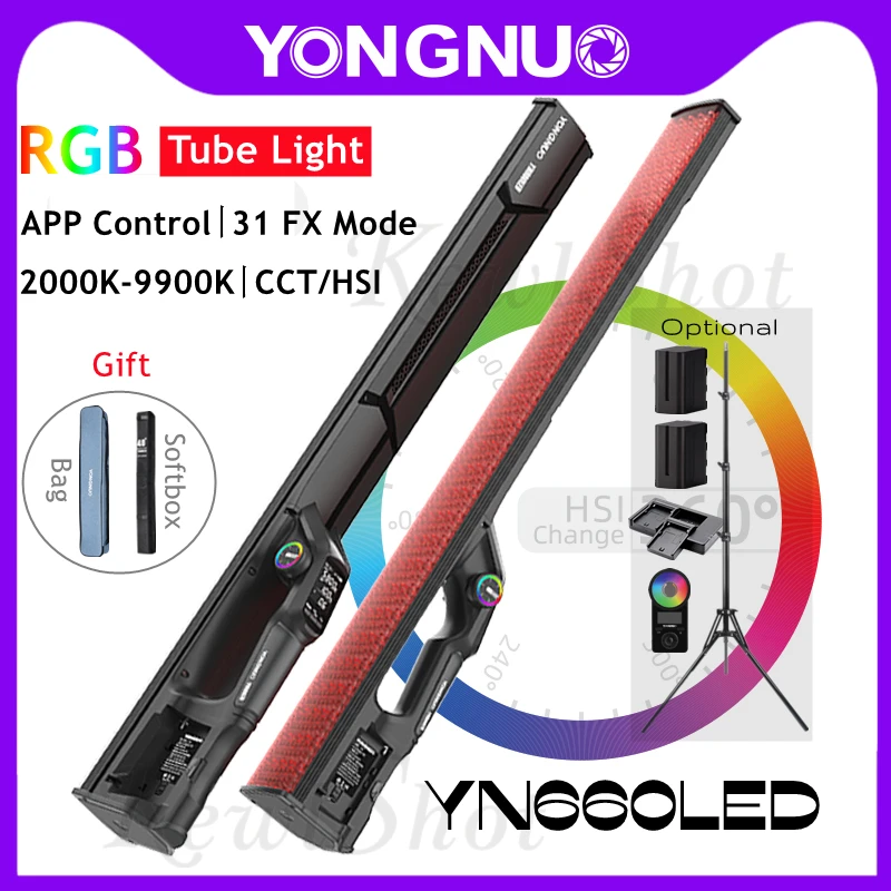 YONGNUO Handheld LED Video Tube Light YN660LED Bi-color 2000-9900K&RGB Photography Lamp Studio Lighting For Makeup Vlog TikTok