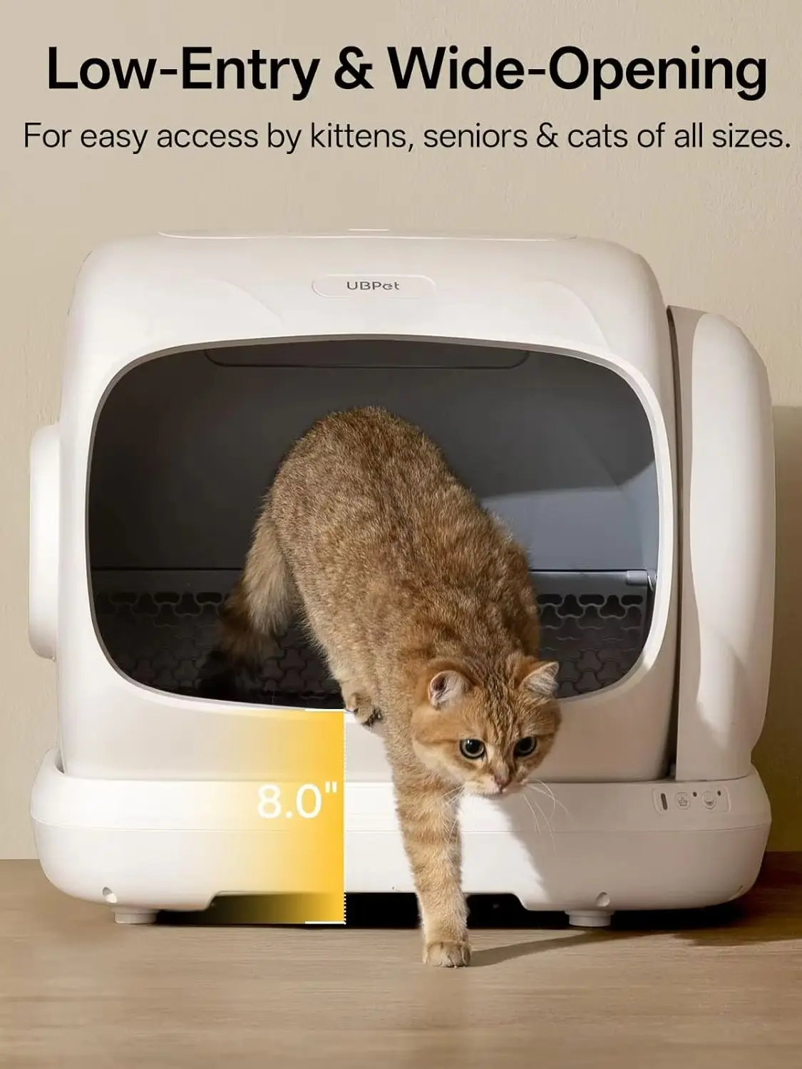 UBPET C41 XXXL Extra-Große Automatische Katzentoilette, 106L, Halboffene Elektrische Selbstreinigende Katzentoilette, Geeignet für Mehrkatzen-Haushalte, Niedriger Einstiegspunkt, Ultra-Leiser Betrieb,