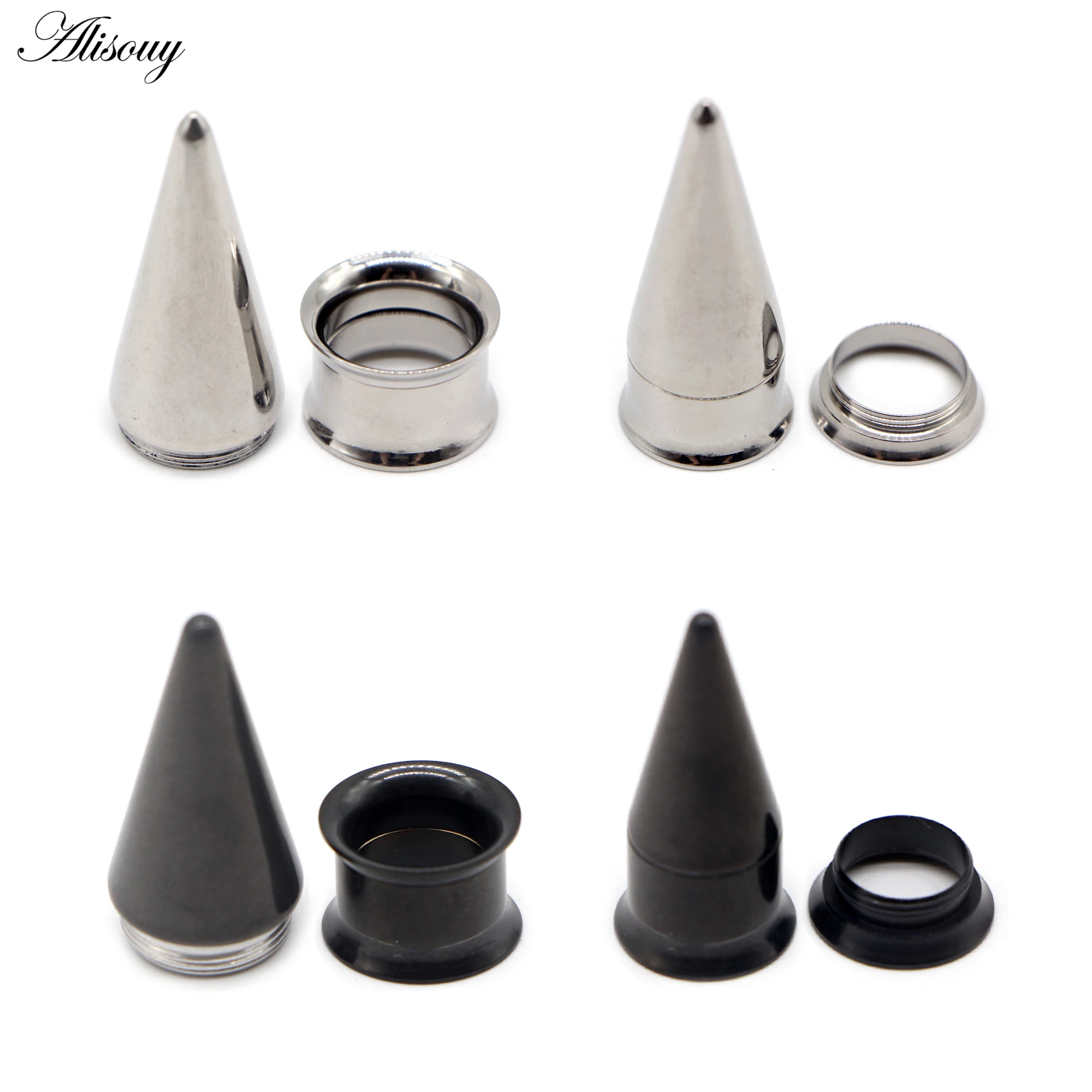 Alisouy Unisex 2 in 1 Stainless Steel Screw Fit Interchangeable Taper Plug Piercing Ear Tunnel Stretcher Expander Gauges 2-20mm