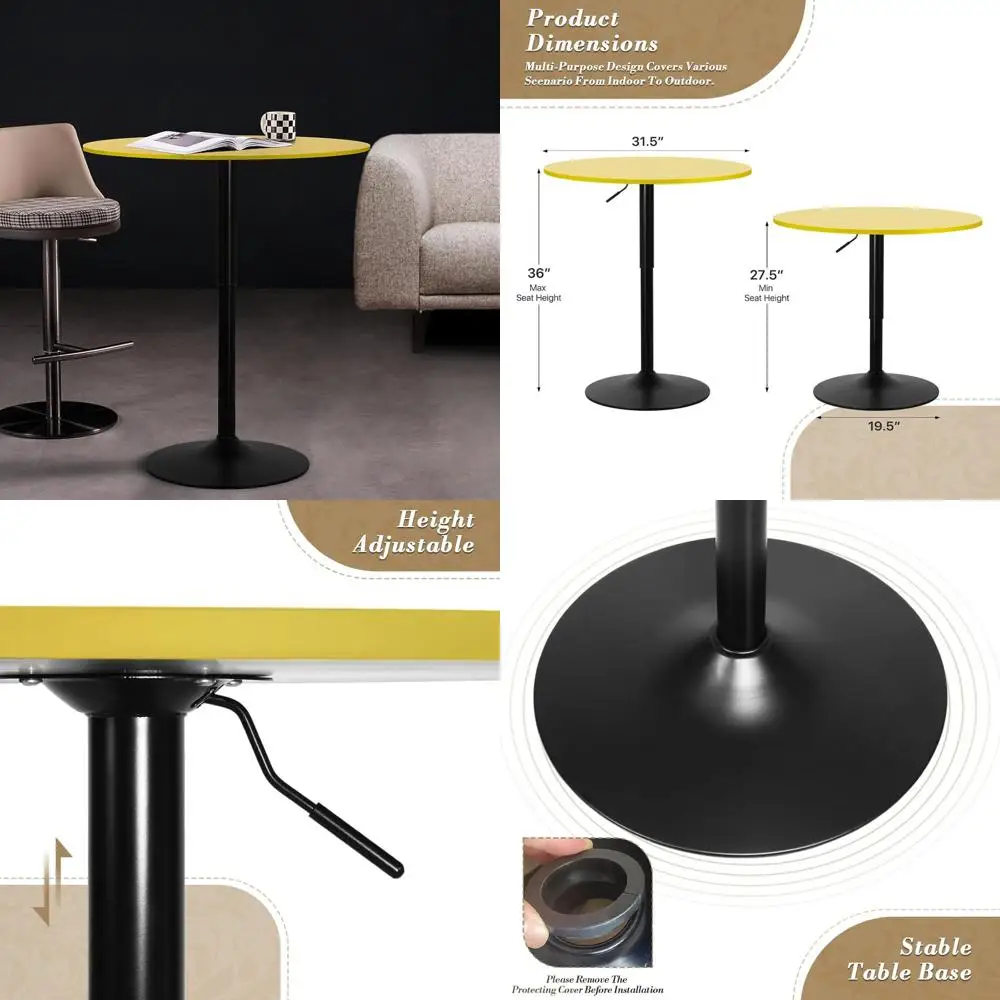 

Регулируемый по высоте круглый барный стол, желтый, прочный, для дома, паба, ресторана, использования на улице
